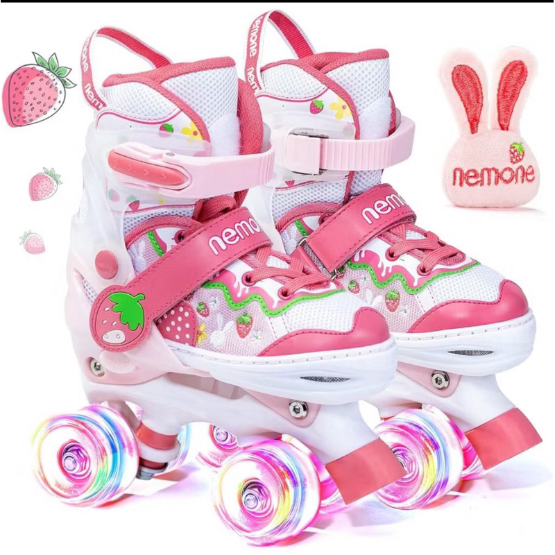 Patins Quad Moranguinho Lançamento com Orelhas de Coelho Removíveis e Led nas 4 Rodinhas