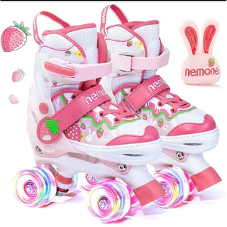Patins Quad Moranguinho Lançamento com Orelhas de Coelho Removíveis e Led nas 4 Rodinhas