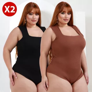 Kit 2 Body Plus size Regata Feminino Gola Quadrada G1 ao G3
