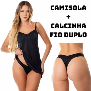 Kit Camisola + Tanga Fio Duplo Sensual Linha Noite Raquel