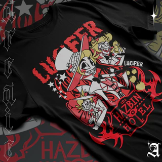 Camiseta Basica Algodao Hazbin Hotel Lucifer Morningstar Anjo Caído Cartoon Unissex