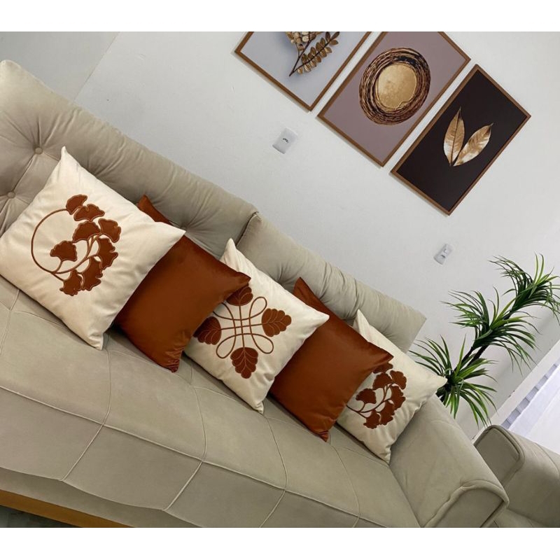 KIT 05 CAPAS DE ALMOFADAS BORDADA TECIDO SUEDE PROMOÇÃO