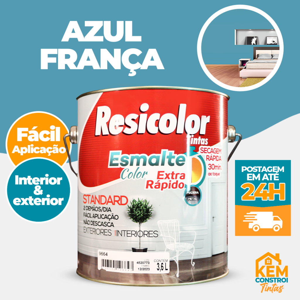 Tinta Esmalte Sintético Brilho Interior e Exterior Azul França 225ML ...