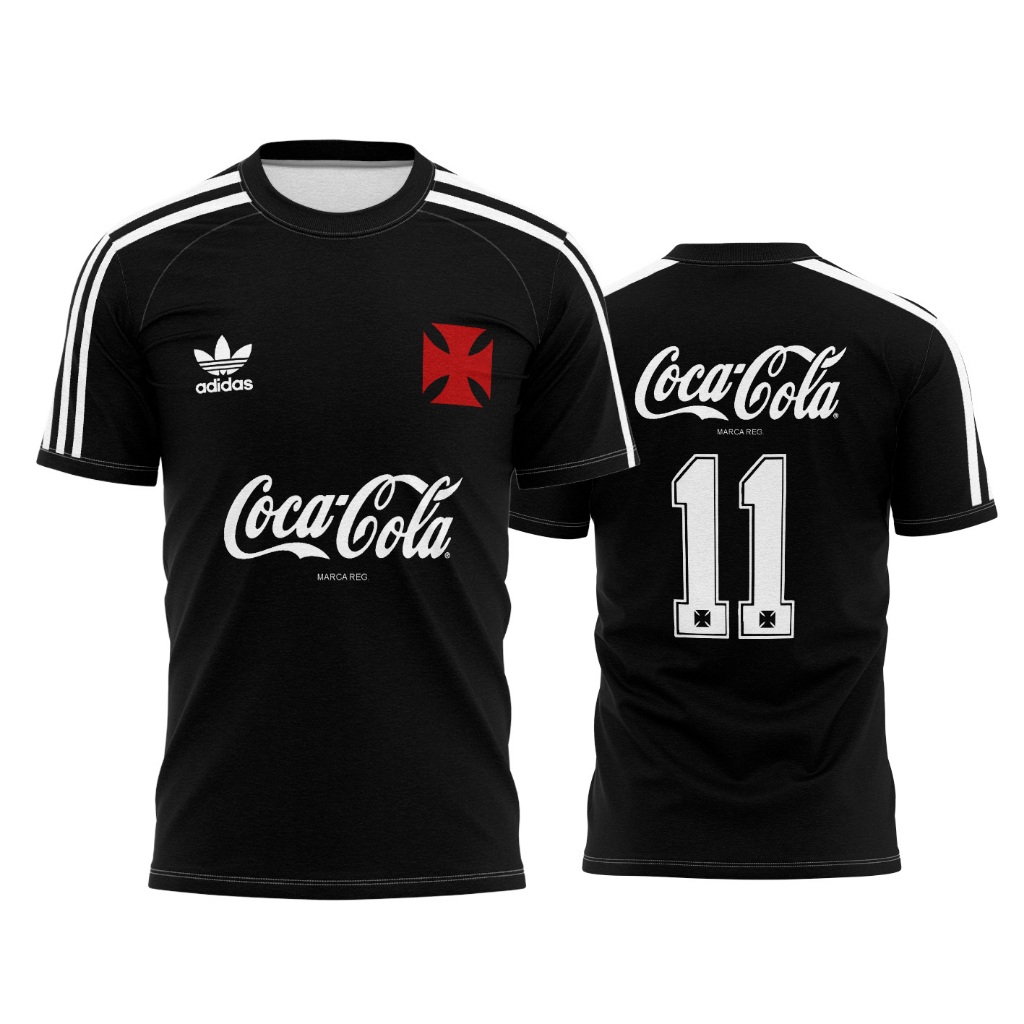 Camiseta Preta Retrô Personalizada Time Camisa Usual Coca Dry Fit Proteção UV