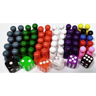 1 Dado Colorido de Acrílico com Canto Redondo (16 MM) e 10 Pinos de Madeira(12 MM) para Jogo de Tabuleiro