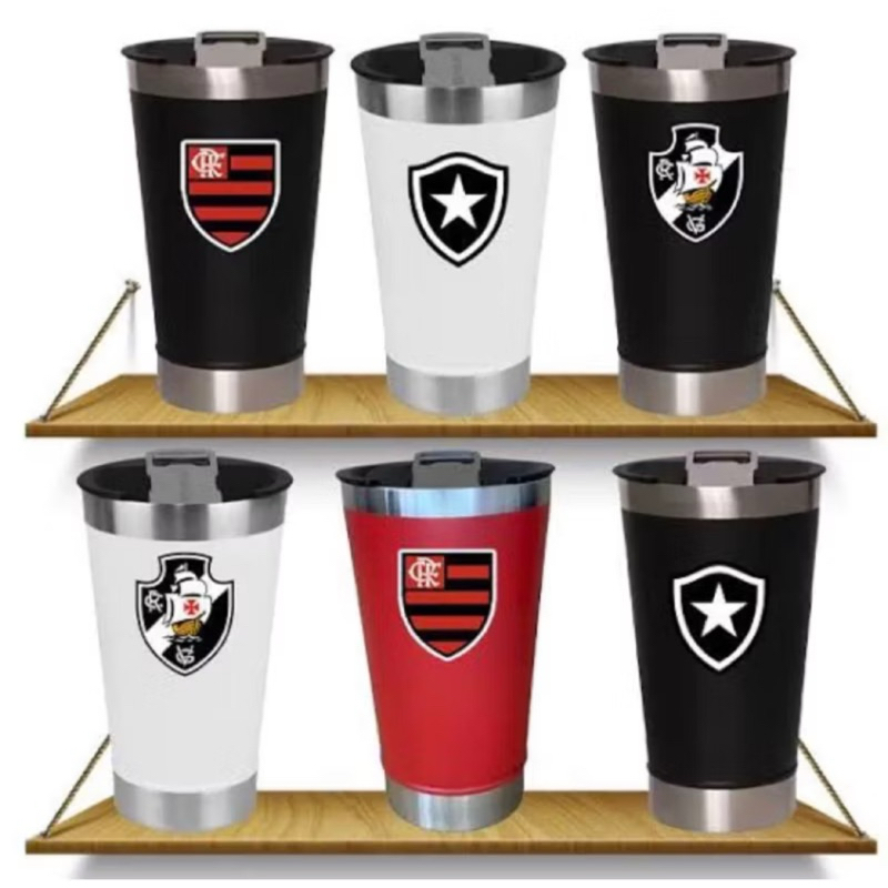 Copo térmico Personalizado com Time 473ml com tampa e abridor de garrafa inox