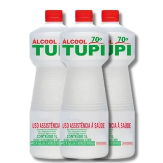 3 Álcool 70% Líquido 1 L Bacteria Limpeza Profissional Geral Desinfetante Tupi Clarity EcoFlame Limpa em Geral