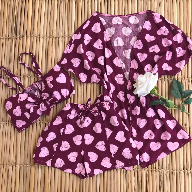 Conjunto Kimono 3 peças Kimono cropped e short | Shopee Brasil