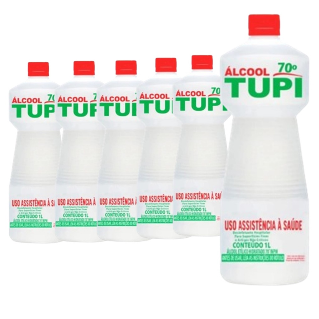 6 Álcool 70% Líquido 1 L Bacteria Limpeza Profissional Geral Desinfetante Tupi Clarity EcoFlame Limpa em Geral