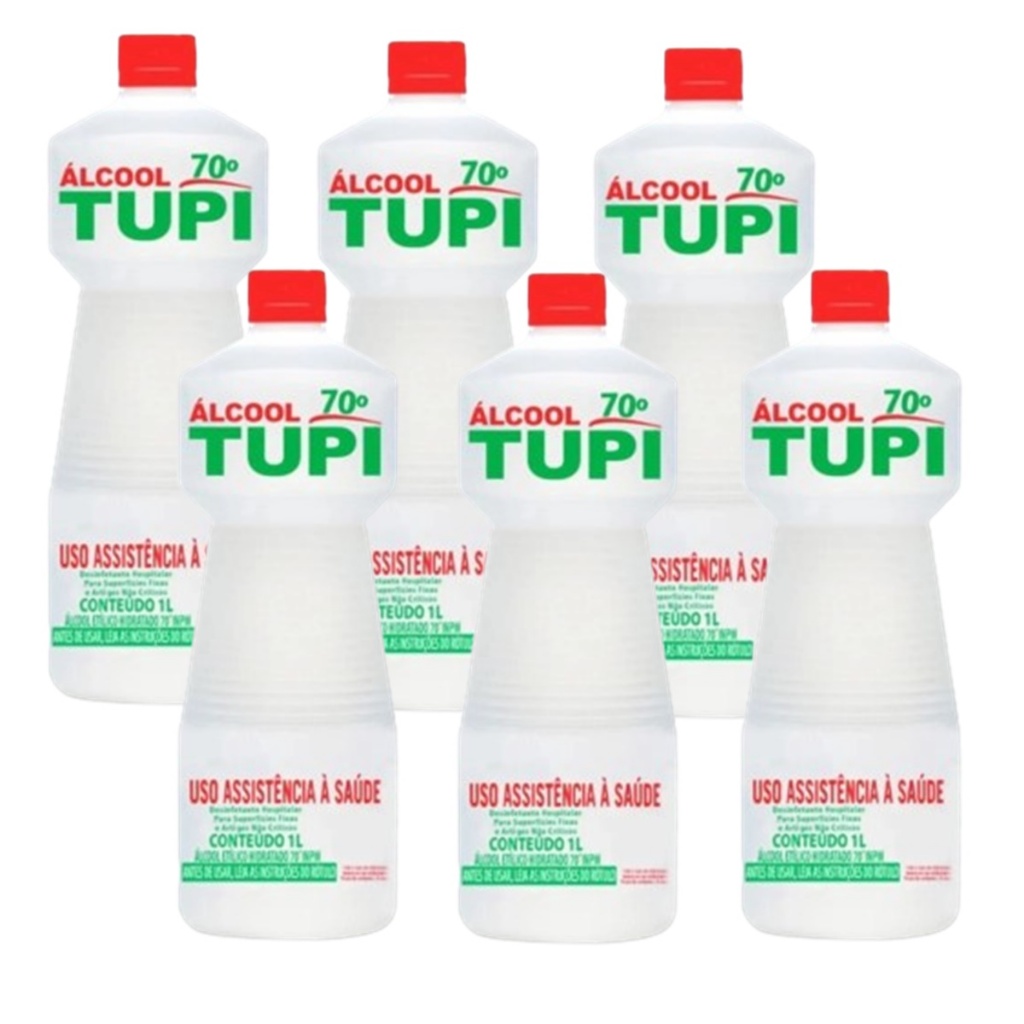 12 Álcool 70% Líquido 1 L Bacteria Limpeza Profissional Geral Desinfetante Tupi Clarity EcoFlame Limpa em Geral