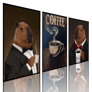 Kit 3 Quadros Decorativos Animais Capivara Filo Cantinho Café Cozinha