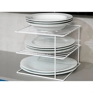 Organizador De Pratos Divisor 3 Níveis Rack Aramado Armario Cozinha Cor Branco e Preto