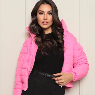 Jaqueta Puffer Cropped Feminina Bobojaco Nylon Moda
