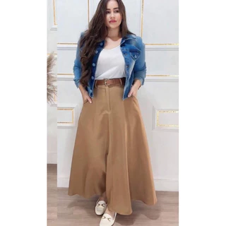 Saia Longa Rodada Feminina Alfaiataria Moda Evangélica Casual Básica Inverno Cintura Alta Elegante Tendência