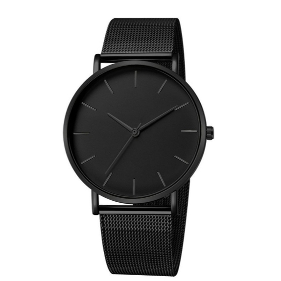 Relógio masculino de quartzo personalizado com pulseira de malha de seção fina da moda
