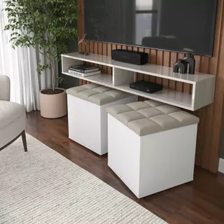Kit Puff Baú Suede Decorativo Organizador Sala Quarto Escritório