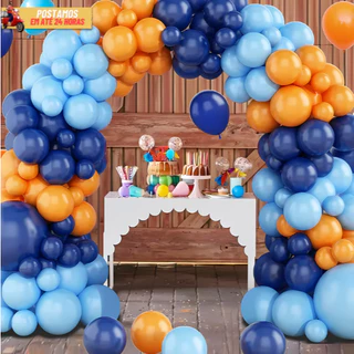 Kit 150 Balão Tema - Laranja + Azul Claro + Azul Escuro Para Arco Descontruído, Decoração e Eventos.