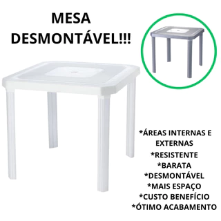 MESA PLÁSTICA QUADRADA DESMONTÁVEL BRANCA 80CM PISCINA PRAIA JARDIM VARANDA COZINHA BAR RESTAURANTE CONDOMÍNIO SALÃO DE FESTAS ÁREA DE LAZER PARQUE AQUÁTICO OCUPA MENOS ESPAÇO CUSTO BENEFÍCIO