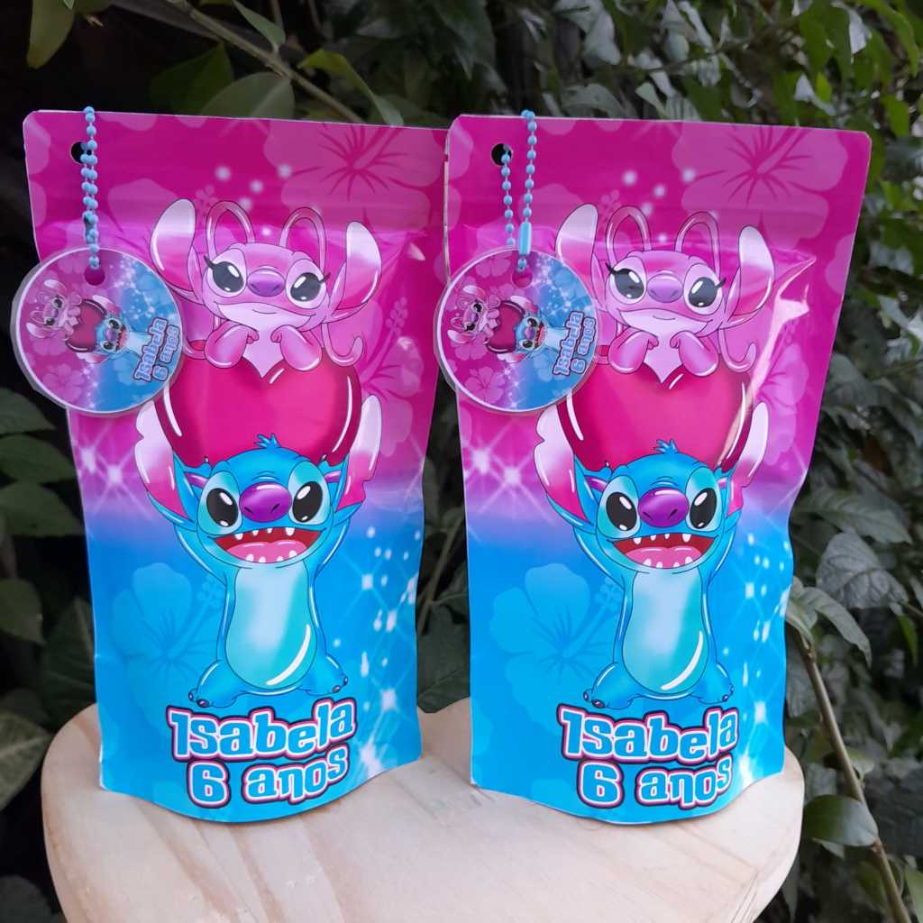 Saquinho ziplock personalizado 10x15 Stitch e Angel