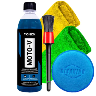 Kit Shampoo Moto-V Produto para Lavar Moto Pincel Detalhamento 2 Toalhas e Aplicador