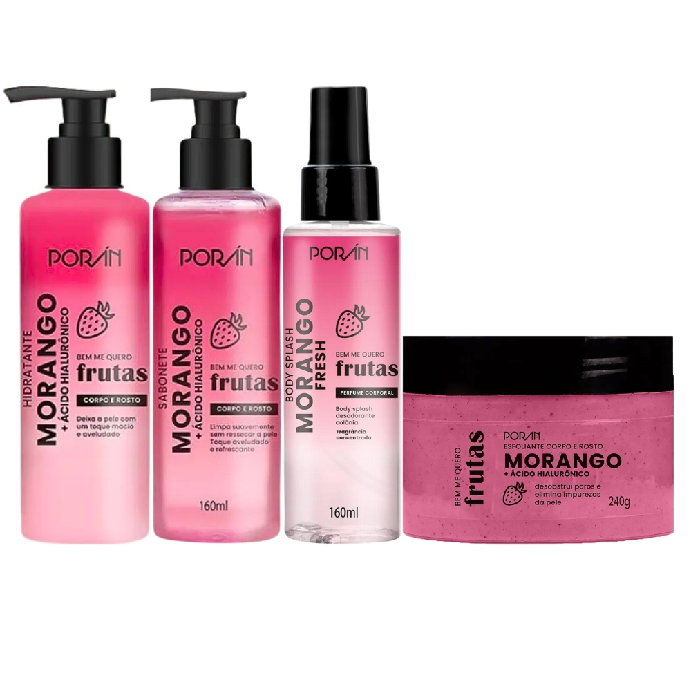 Kit Cuidado Corporal Poran Morango Completo