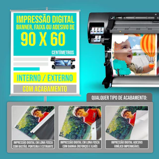 Faixa ou Banner 60 x 90 cm c/ Impressão Digital Alta Resolução em Lona Fosca Anti-Reflexo Acabamento Reforçado