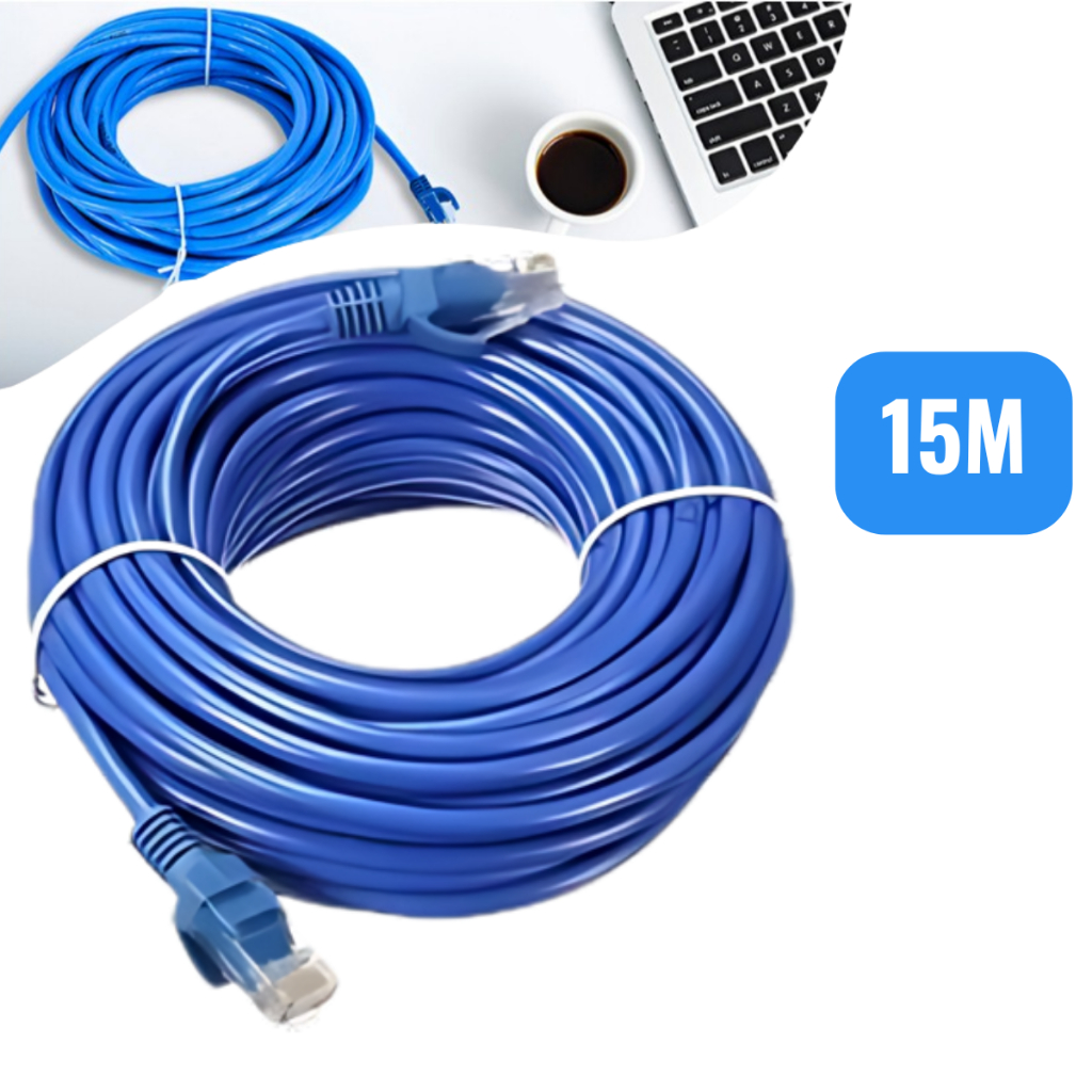 Cabo De Internet Rede Azul Alta Velocidade Computador Rj45 15 Metros