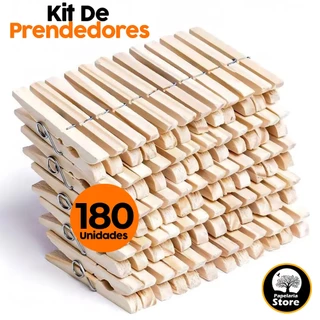 Kit Pacote C/ 180 Unidades Prendedores De Roupas Para Varal Madeira Lavanderia