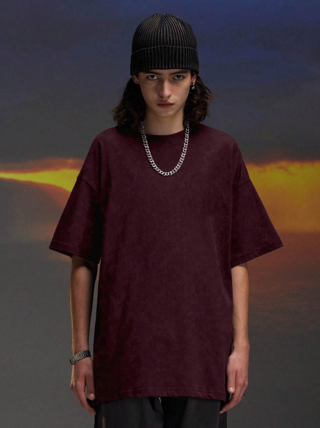 Blusa Vinho Oversized Longa Esportiva Lisa Frente Costa Unissex T