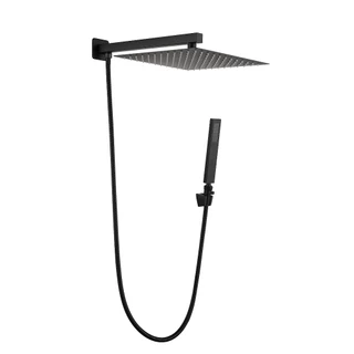 Ducha Chuveiro 30x30 Preto Fosco Inox Completo Com Desviador DC-7018CP
