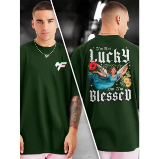 Camiseta LUCKY BLESSED Frente e Costas estampada 100% Algodão