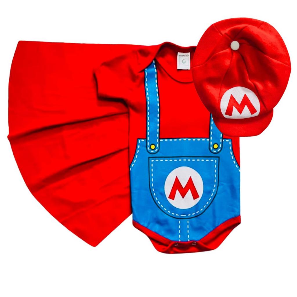 Body bebê temático super mario + boina + Capa infantil personagem ...