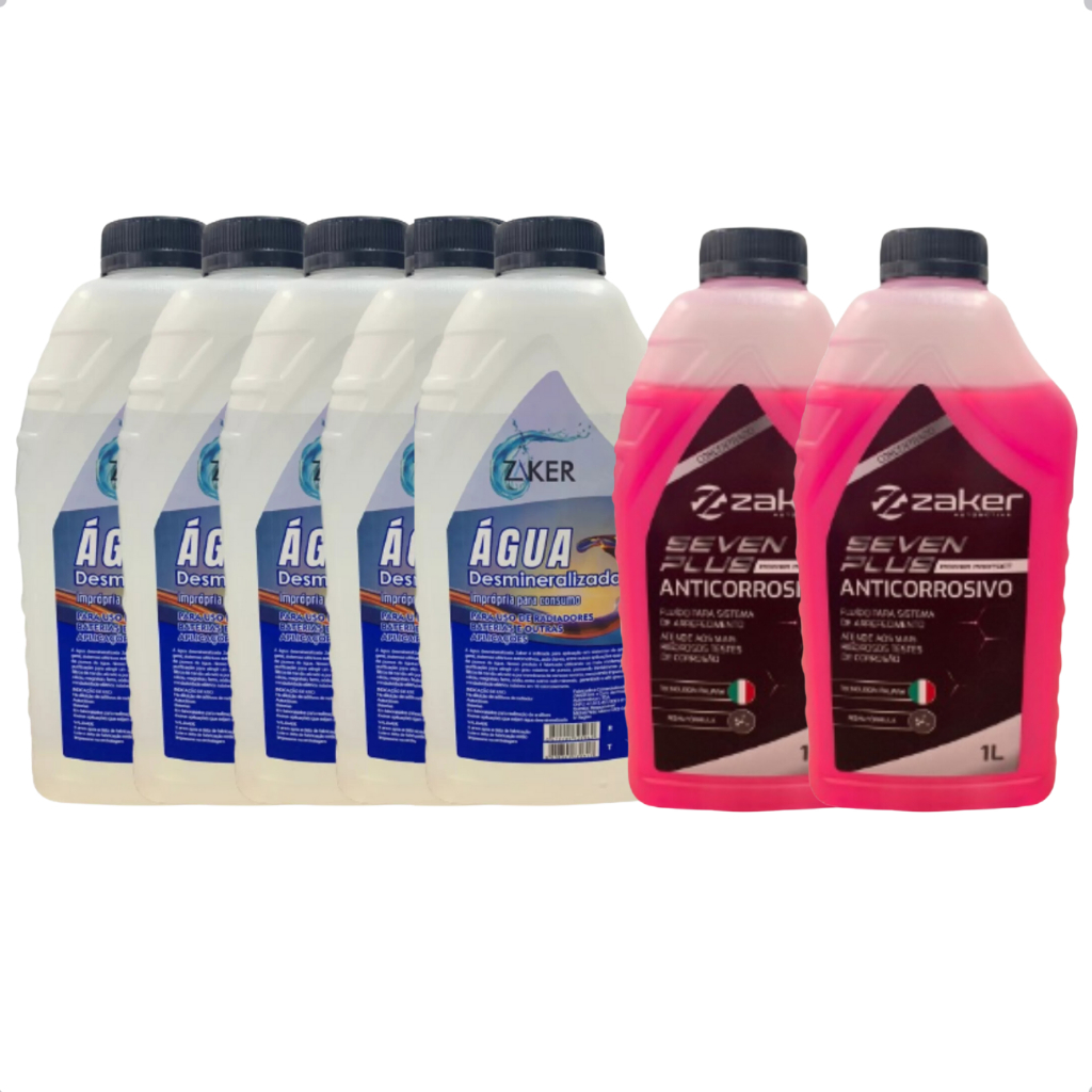 Kit 2 Aditivo Radiador Zaker Rosa Concentrado + Água Desmineralizada 5 ...