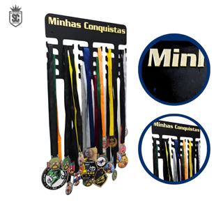 Porta Medalhas Personalizado MDF Corrida Futebol Natação Triatlo Volei Feminino Unissex Preto