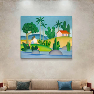 Quadro Decorativo Sala Grande Tarsila do Amaral Idílio Obra de Arte Moderna em Tela Acetinada