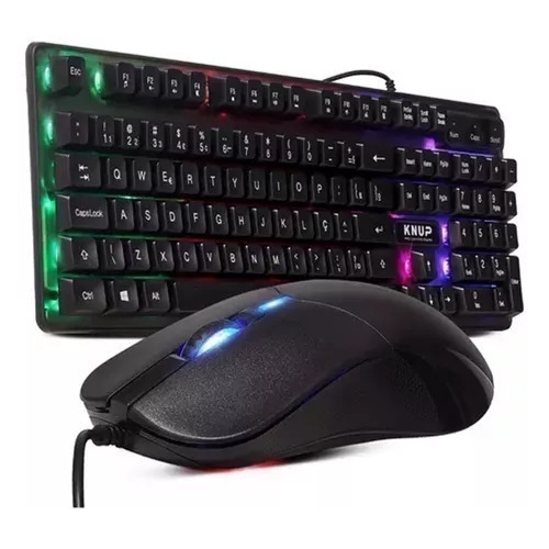 Kit Teclado E Mouse Gamer Semi Mecânico Led Rgb Usb Para Pc