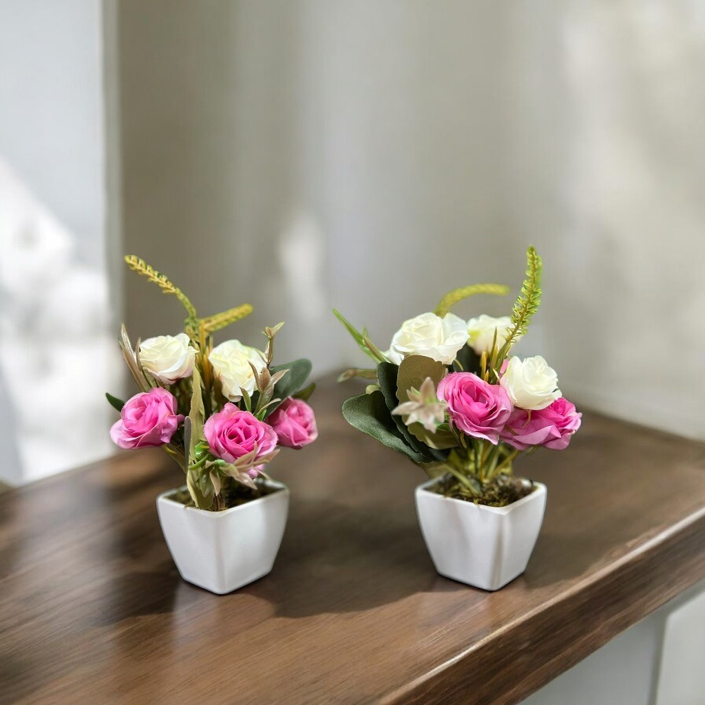 Mini arranjo flores artificiais rosa mesclado lembrancinha Folhagem