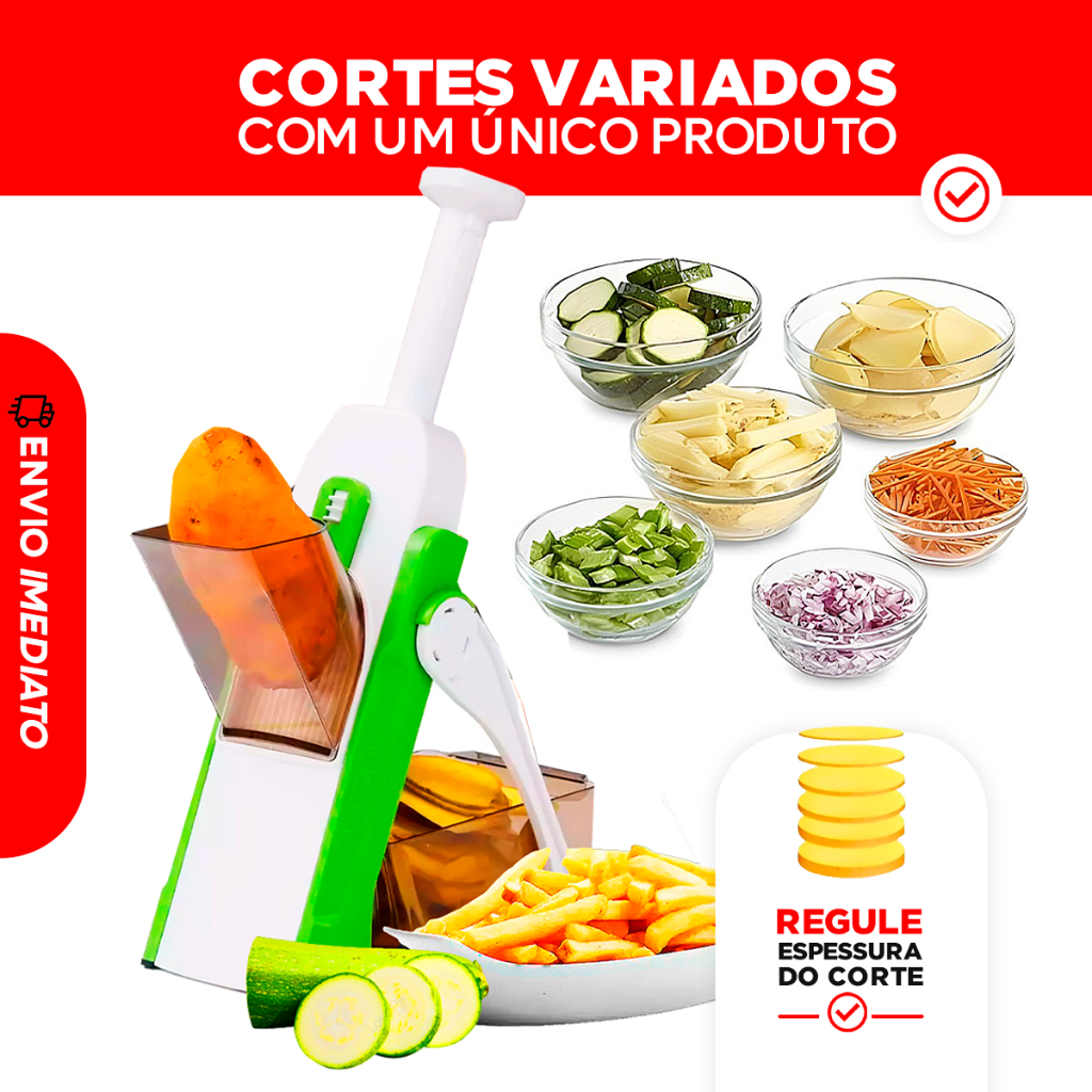 Cortador Fatiador Mandoline Multifuncional 5 Funções para Cortar Batata Legumes Frutas e Vegetais Alta Qualidade