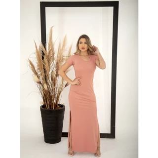 Vestido Longo com Fendas Laterais ( com leve defeito ) em Oferta na Shopee