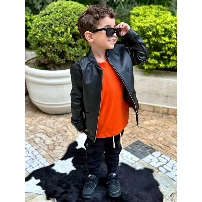 Roupa Infantil Jaqueta De Couro Preta Infantil Jaqueta De Couro
