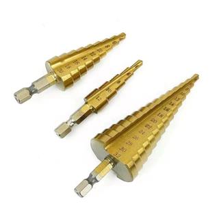 Jogo Kit 3 Brocas Profissional Escalonada Titânio 4-12 4-20 4-32mm Profissional Perfuração Metal