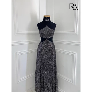 Vestido Izzy | Longo Brilhoso Paetê Soltinho Rodado Com Decote Lateral - Festa e Formatura