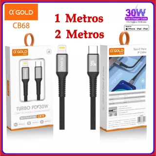 Cabo USB-C PD para Lightning Turbo 30W A'GOLD Preto