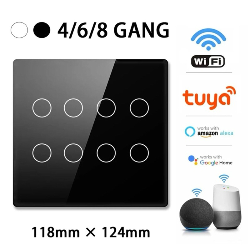 Interruptor Inteligente wifio 110-220V, 8 teclas, Funciona Alexa,Google Home, 4x4