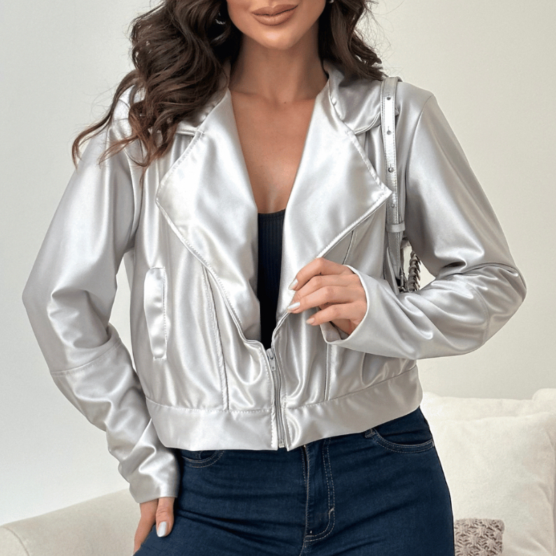 Prata Jaqueta Bomber Metalizada Feminina Bomber Metalizada Jaqueta