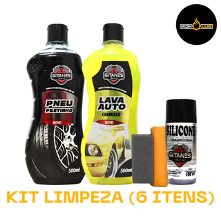 KIT LIMPEZA Nº2 GITANES (LAVA AUTO CREMOSO + PRETINHO + SILICONE + FLANELA + 2 ESPONJAS)
