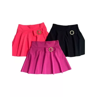 Saia suplex rodada laço infantil e juvenil/ Moda infantil blogueirinha. Rosa Neon/Preto/Fúcsia