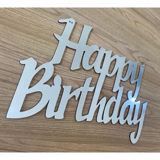 placa plaquinha decoração festa prata metálico brilhante para painel ou mesa happy birthday