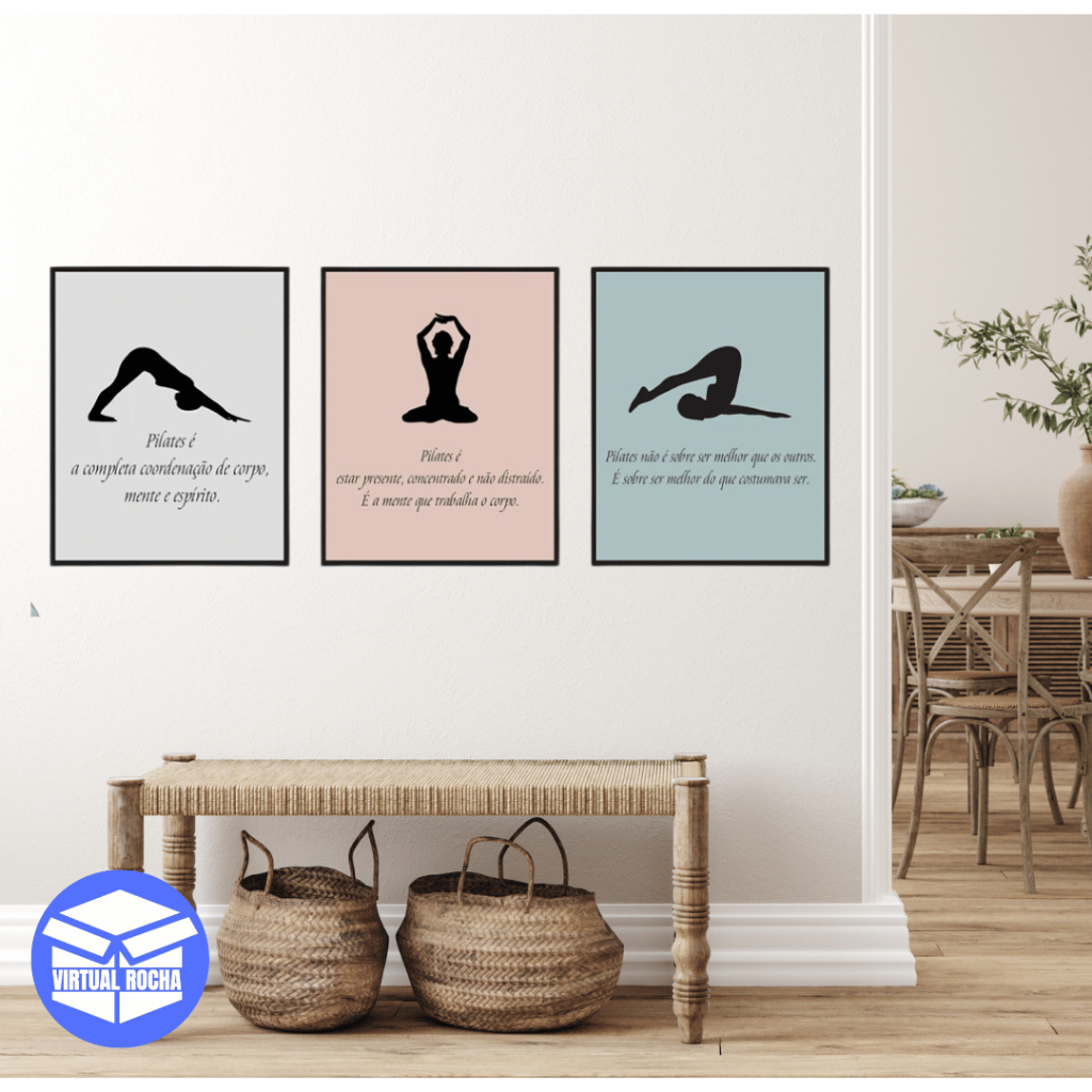 Quadro Decorativo 3 Peças Pilates Estudio