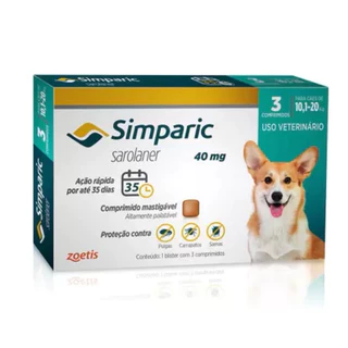 Antipulgas Para Cães Simparic 40mg De 10-20kg 3 Comprimidos